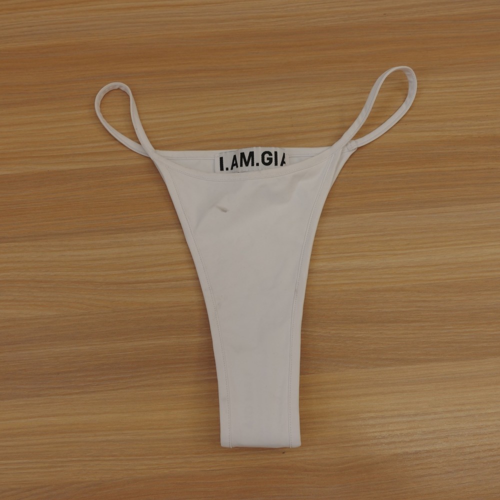 Y2K Bikini Bottom Womens SMALL White Thong Sexy Minimalist Beach Summer I AM GIA
